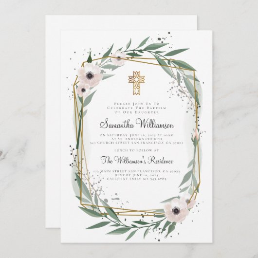 幾何フローラクモダンロスバプティスム招待状 招待状 (正面/裏面)