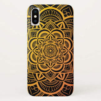 幾何フローラ曼荼羅金ゴールド橙色 iPhone X ケース