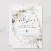 幾何ホワイトローゼベビーシャワー招待状 招待状 (正面)