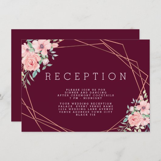 幾何マルサラカッパーフローラウェディングレセプション エンクロージャーカード (正面/裏面)