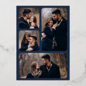 幾何ミニマルアールデコ結婚のネイビーブルー金ゴールド 箔招待状 (裏面)