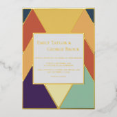 幾何ミニマルカラフル結婚金ゴールド 箔招待状 (正面)