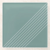 幾何ミニマルシック上セージグリーン ガラスコースター (正面)