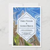 幾何ミニマルブルーグリーンアース結婚トーン 招待状 (正面)