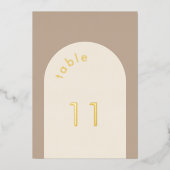 幾何ミニマル砂ベージュ結婚アーチ表N 箔招待状 (正面)