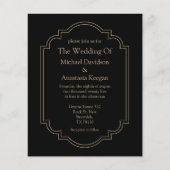 幾何ミニマル黒金ゴールド結婚式招待状 (正面)
