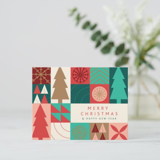 幾何メリークリスマス – モダン休日 シーズンポストカード (スタンド正面)