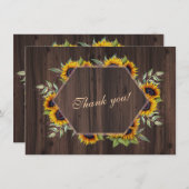 幾何モダンのヒマワリ結婚ウッド サンキューカード (正面/裏面)