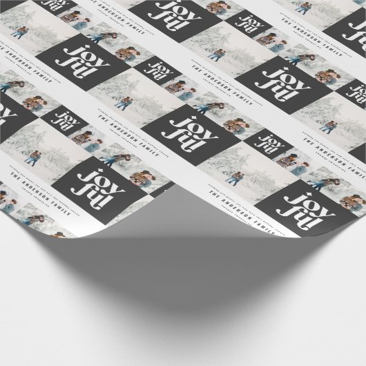 幾何モダンの喜びタイポグラフィ写真クリスマス ラッピングペーパー (角)