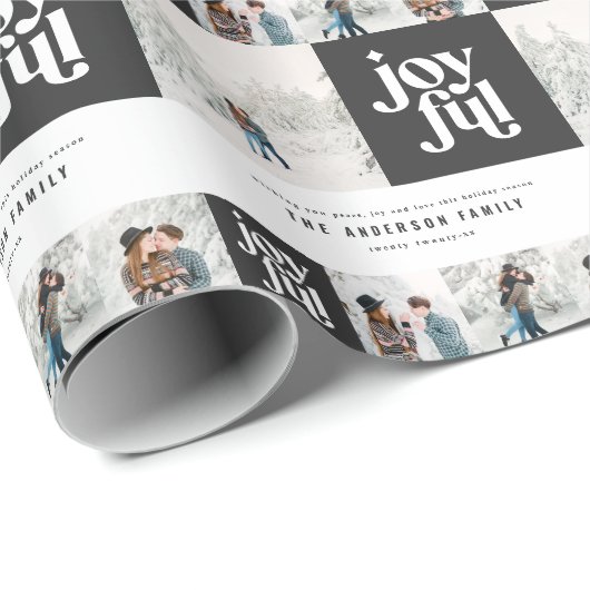 幾何モダンの喜びタイポグラフィ写真クリスマス ラッピングペーパー (ロールコーナー)