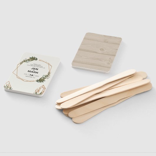 幾何モダンの木のリース結婚式招待状。 ハンドファン (組立なし)