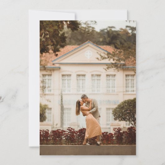 幾何モダンはっきりしたピンクオレンジ結婚写真 招待状 (裏面)