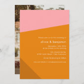 幾何モダンはっきりしたピンクオレンジ結婚写真 招待状 (正面/裏面)