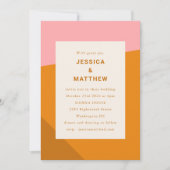 幾何モダンはっきりしたピンク焦げオレン結婚ジ 招待状 (正面)