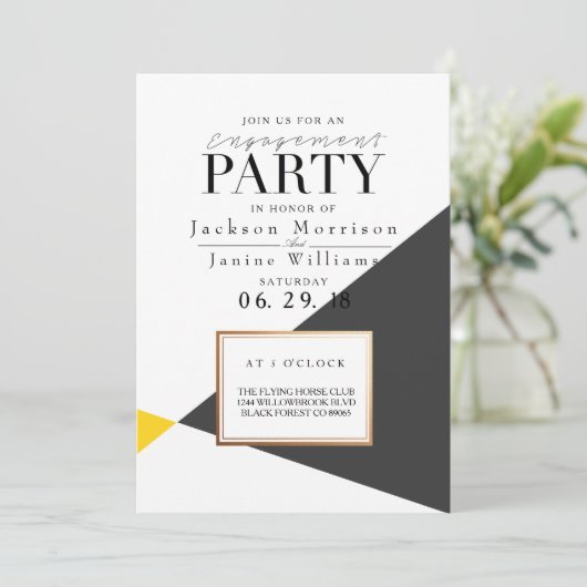 幾何モダンはっきりした婚約パーティ 招待状 (スタンド正面)