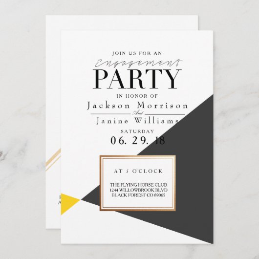 幾何モダンはっきりした婚約パーティ 招待状 (正面/裏面)