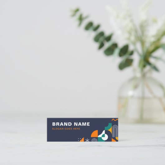 幾何モダンはっきりした色、QRコード スキニー名刺 (スタンド正面)