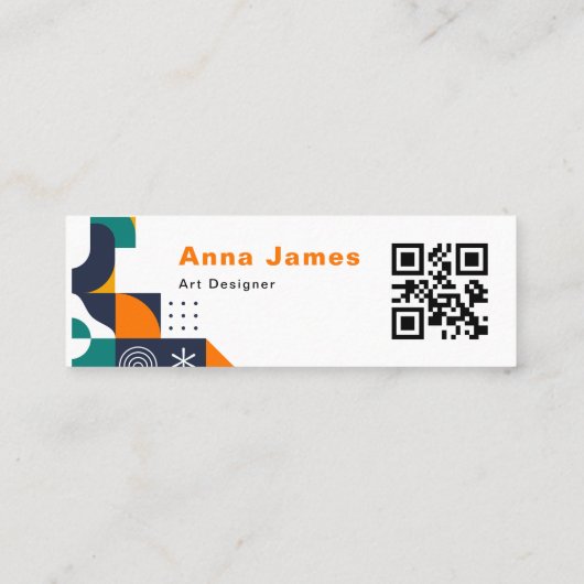 幾何モダンはっきりした色、QRコード スキニー名刺 (裏面)