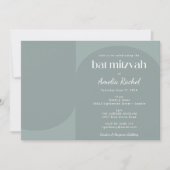 幾何モダンアーチダスティティール(緑がかった色)バルミツワー 招待状 (正面)