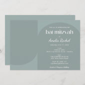 幾何モダンアーチダスティティール(緑がかった色)バルミツワー 招待状 (正面/裏面)