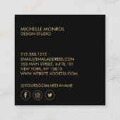 幾何モダンアールデコフェイク金ゴールド/ブラックデザイナー スクエア名刺 (裏面)