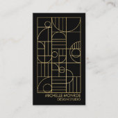 幾何モダンアールデコフェイク金ゴールド/ブラックデザイナー 名刺 (正面)