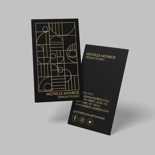 幾何モダンアールデコフェイク金ゴールド/ブラックデザイナー 名刺
