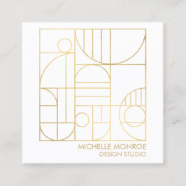 幾何モダンアールデコフェイク金ゴールド/ホワイトデザイナ スクエア名刺