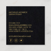 幾何モダンアールデコフェイク金ゴールド/黒紙 スクエア名刺 (裏面)