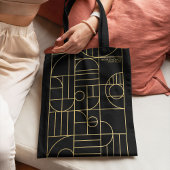 幾何モダンアールデコフェイク金ゴールド/黒 トートバッグ