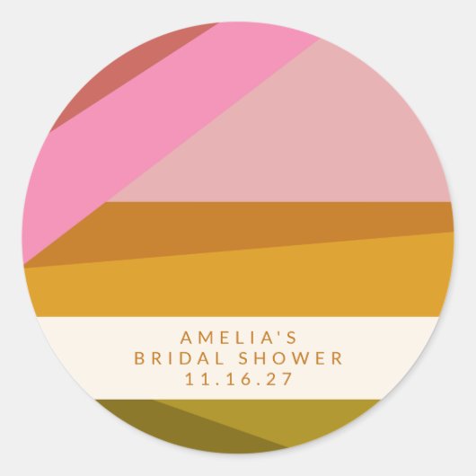 幾何モダンイエローピンクカスタムブライダルシャワー ラウンドシール (正面)