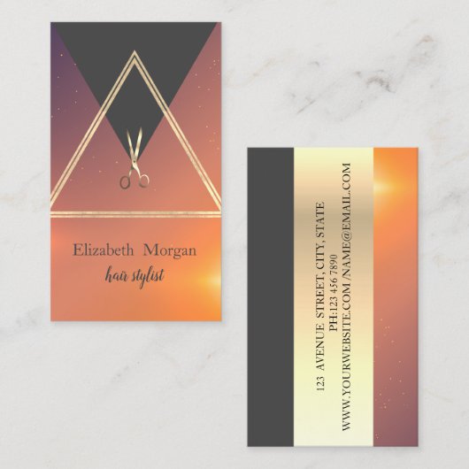 幾何モダンエレガント金ゴールド、はさみ 名刺 (正面/裏面)