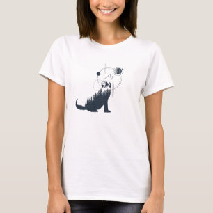 幾何モダンオオカミの森の二重露出 Tシャツ
