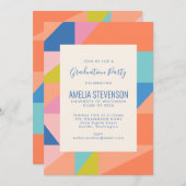 幾何モダンオレンジブルー卒業パーティー 招待状 (正面/裏面)