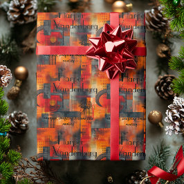 幾何モダンオレンジ色の色相とパーソナライズされた文字 ラッピングペーパー