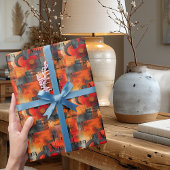 幾何モダンオレンジ色の色相とパーソナライズされた文字 ラッピングペーパー