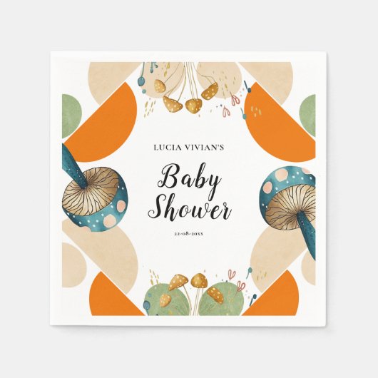 幾何モダンカラフルキノコの赤ちゃんシャワー スタンダードカクテルナプキン (正面)