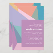 幾何モダンカラフル紫色の卒業パーティー 招待状 (正面/裏面)