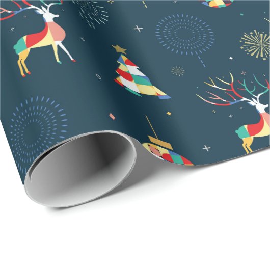 幾何モダンクリスマスツリートナカイ ラッピングペーパー (ロールコーナー)