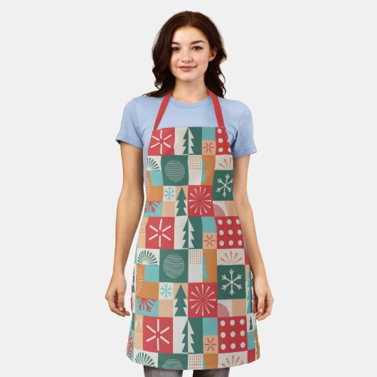 幾何モダンクリスマスフェスティバル休日 エプロン (着用した状態)