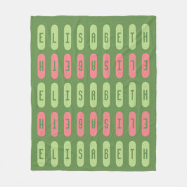 幾何モダングリーンピンク名前をカスタムする フリースブランケット