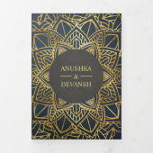 幾何モダングレー金ゴールドマンダラインディアン結婚ズ 三つ折り招待状 (カバー)