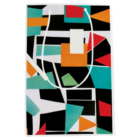 幾何モダンコラージュ ミディアムペーパーバッグ (正面)