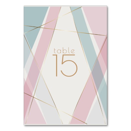 幾何モダンコンテンポラリーストライプティール(緑がかった色)バラ テーブルナンバー (正面)