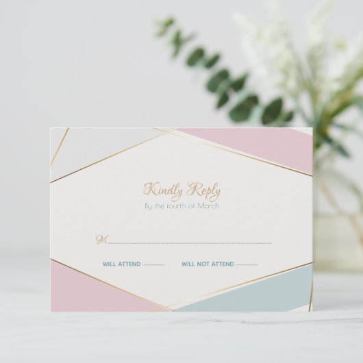 幾何モダンコンテンポラリーストライプティール(緑がかった色)バラ 出欠カード (スタンド正面)