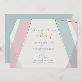 幾何モダンコンテンポラリーストライプティール（緑がかった色）バラ 招待状
