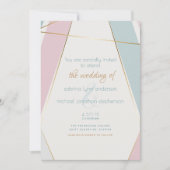 幾何モダンコンテンポラリーストライプティール（緑がかった色）バラ 招待状 (正面)