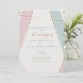 幾何モダンコンテンポラリーストライプティール（緑がかった色）バラ 招待状 (スタンド正面)