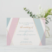 幾何モダンコンテンポラリーストライプティール（緑がかった色）バラ 招待状 (スタンド正面)