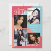 幾何モダンコーラルピーチ4写真卒業 案内状 (正面)